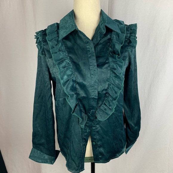 Nasty gal elli white forest green blouse - Picture 1 of 7
